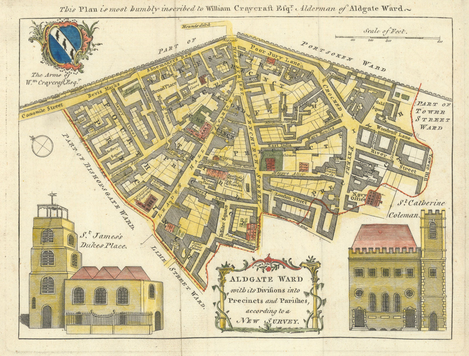 Aldgate Ward. City of London Fenchurch & Leadenhall Streets. BOWEN c1772 map